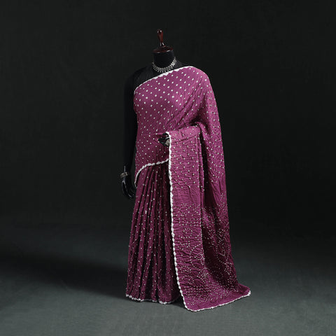 Purple - Kutch Bandhani Tie-Dye Cotton Saree 17