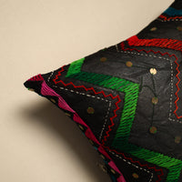 Black - Silk Cotton Phulkari Embroidered Cushion Cover 04