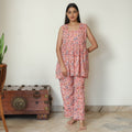 Peach - Sanganeri Block Printed Cotton Night Suit Set 24