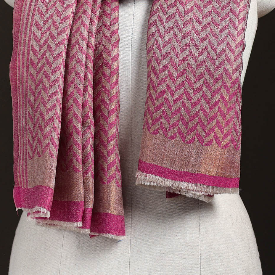 Zari Chevron Pattern Fine Wool Stole for Women 26
