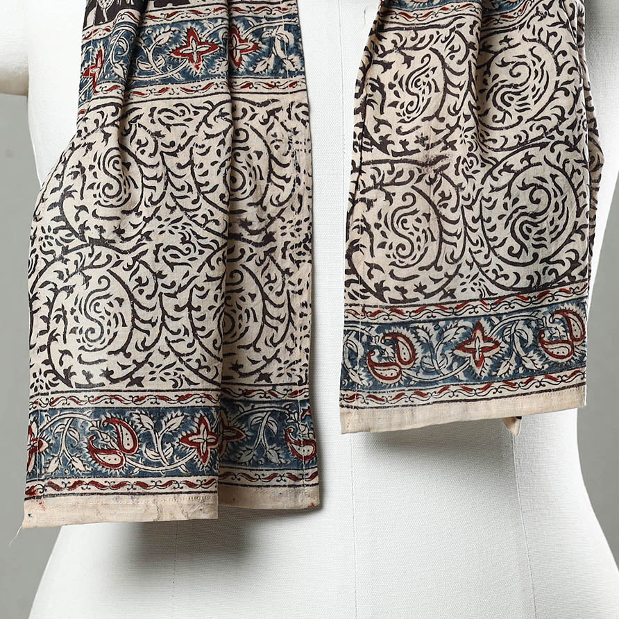 Black - Pedana Block Print Natural Dyed Cotton Kalamkari Stole 04