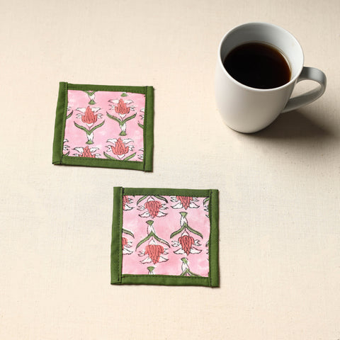 Pink Handmade Cotton Coasters (Set of 2)