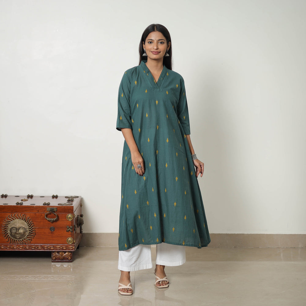 Green - Pure Cotton Straight Jacquard Kurta 06