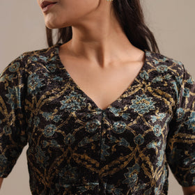 Black Velvet Natural Dyed Ajrakh Print Blouse 