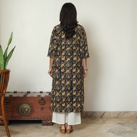 Black Block Print Cotton Straight Kalamkari Kurta 