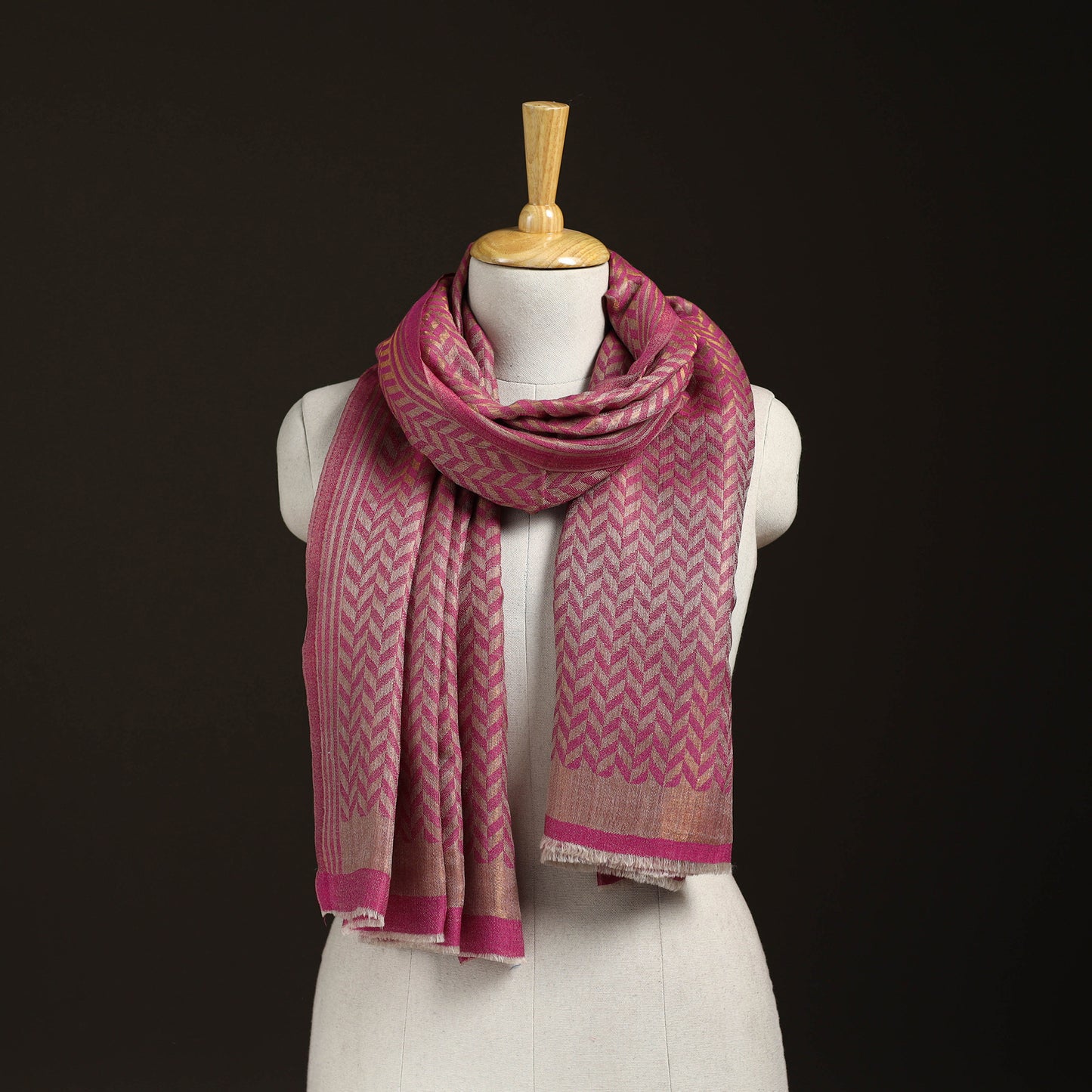 Zari Chevron Pattern Fine Wool Stole for Women 26