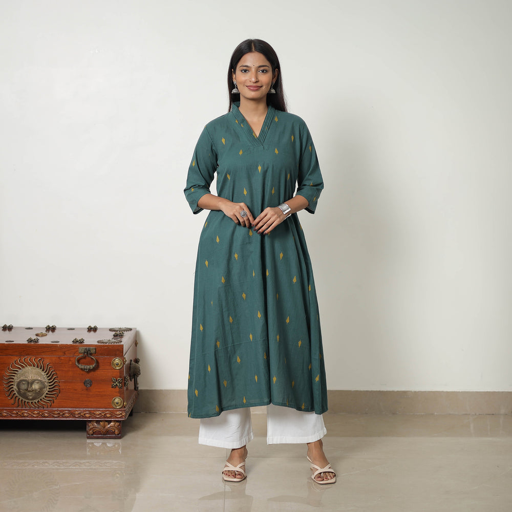 Green - Pure Cotton Straight Jacquard Kurta 06