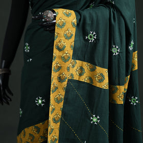 Tagai & Mirror Embroidered Ajrakh Patchwork Pure Mul Cotton Saree with Blouse Piece 03