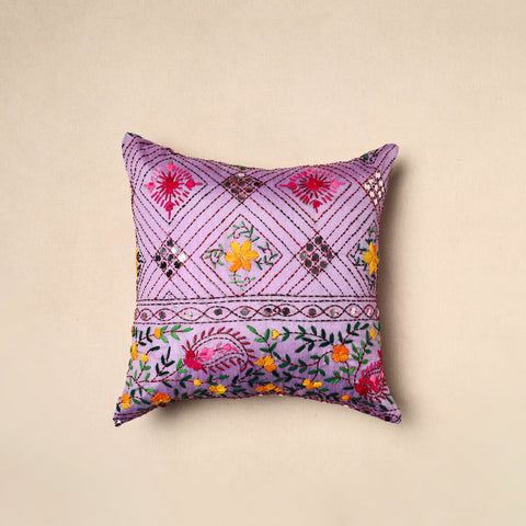 Purple - Chinon Phulkari Embroidered Cushion Cover 10