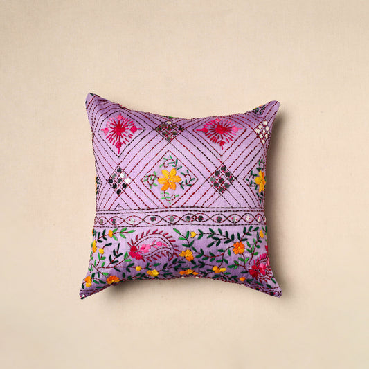 Purple - Chinon Phulkari Embroidered Cushion Cover (16 x 16 in) 10