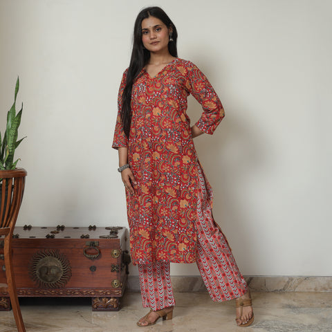 Red - Sanganeri Block Printed Cotton Kurta with Palazzo Set 13