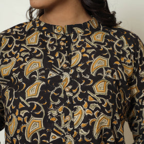 Black Block Print Cotton Straight Kalamkari Kurta 