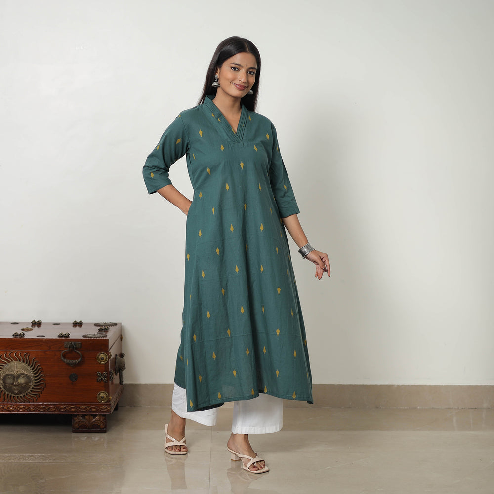 Green - Pure Cotton Straight Jacquard Kurta 06