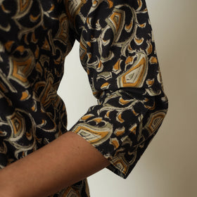 Black Block Print Cotton Straight Kalamkari Kurta 