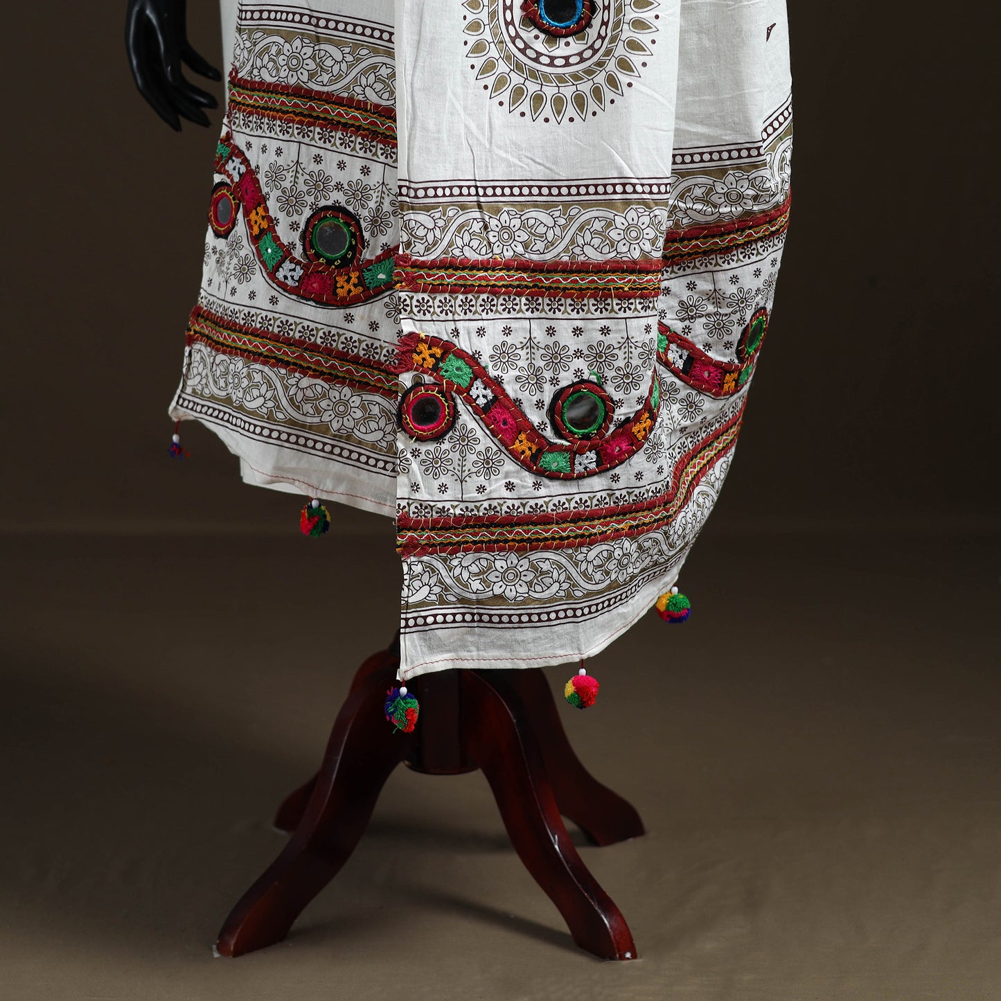 Kutch Hand Embroidered Mirror Work Printed Cotton Dupatta 07