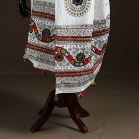 Kutch Hand Embroidered Mirror Work Printed Cotton Dupatta 07
