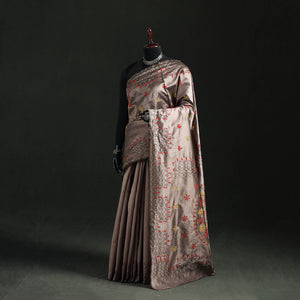 Brown - Hand Embroidered Silk Saree 44