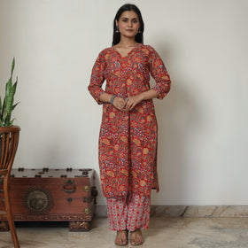 Red - Sanganeri Block Printed Cotton Kurta with Palazzo Set 13