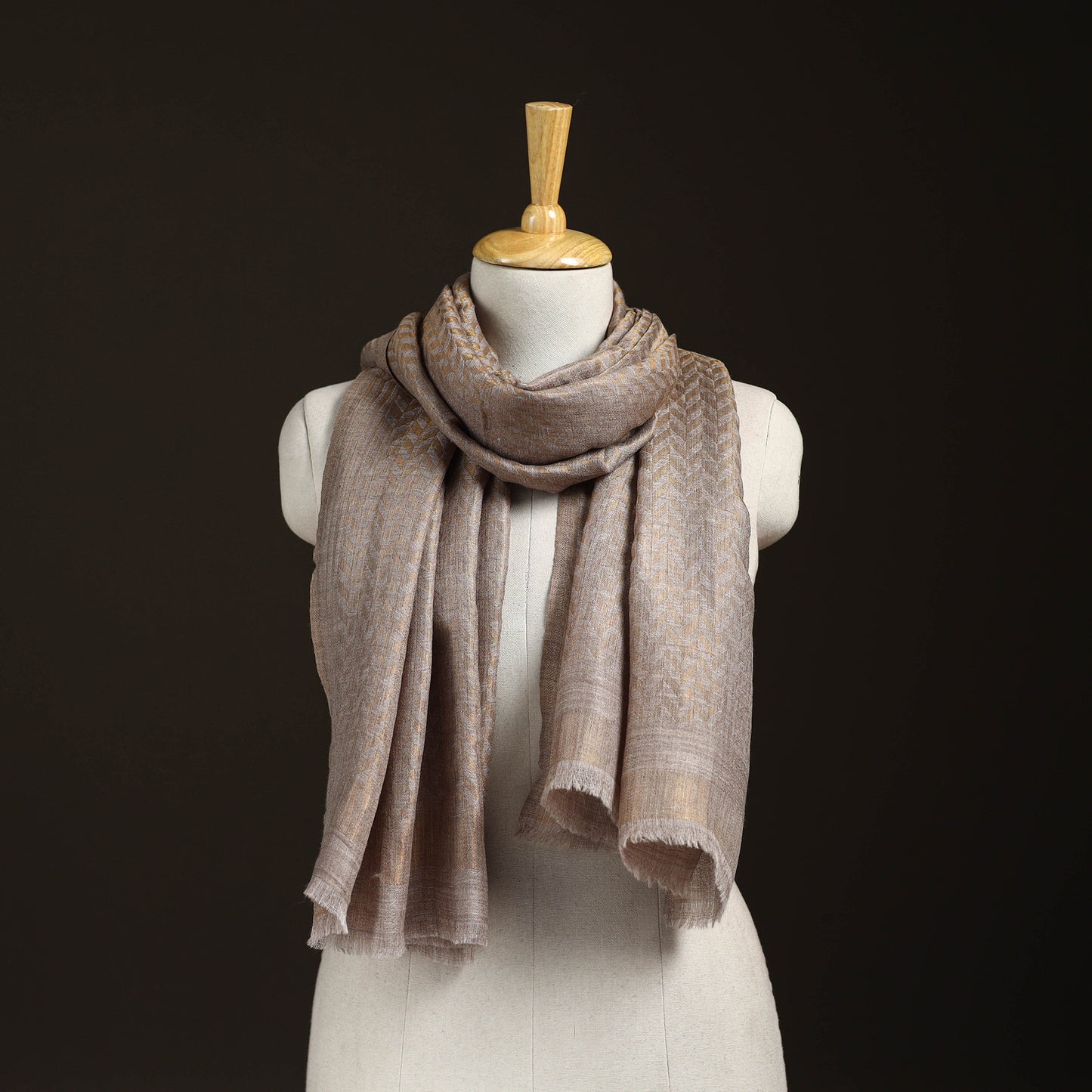 Zari Chevron Pattern Fine Wool Stole for Women 28