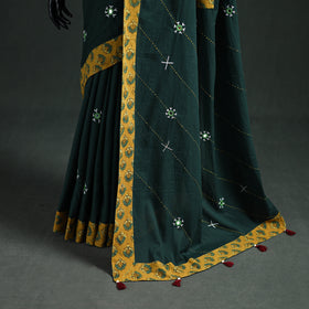 Tagai & Mirror Embroidered Ajrakh Patchwork Pure Mul Cotton Saree with Blouse Piece 03