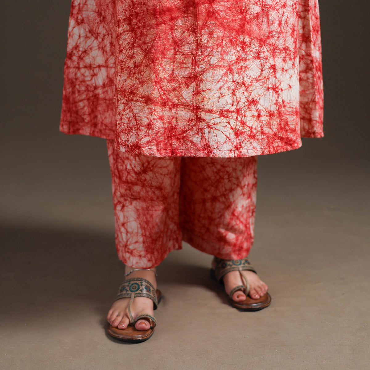 Hand Batik Print Cotton A-Line Kurta with Palazzo Set for women 02