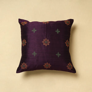 Purple - Gavanti Kasuti Hand Embroidery Dupion Silk Cushion Cover (16 x 16 in)