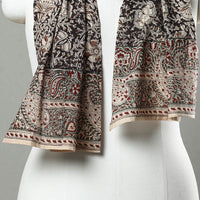 Black - Pedana Block Print Natural Dyed Cotton Kalamkari Stole 08