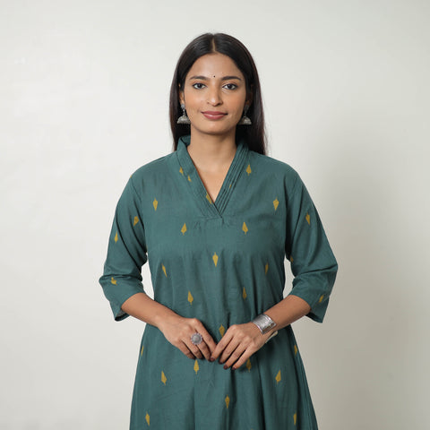 Green - Pure Cotton Straight Jacquard Kurta 06