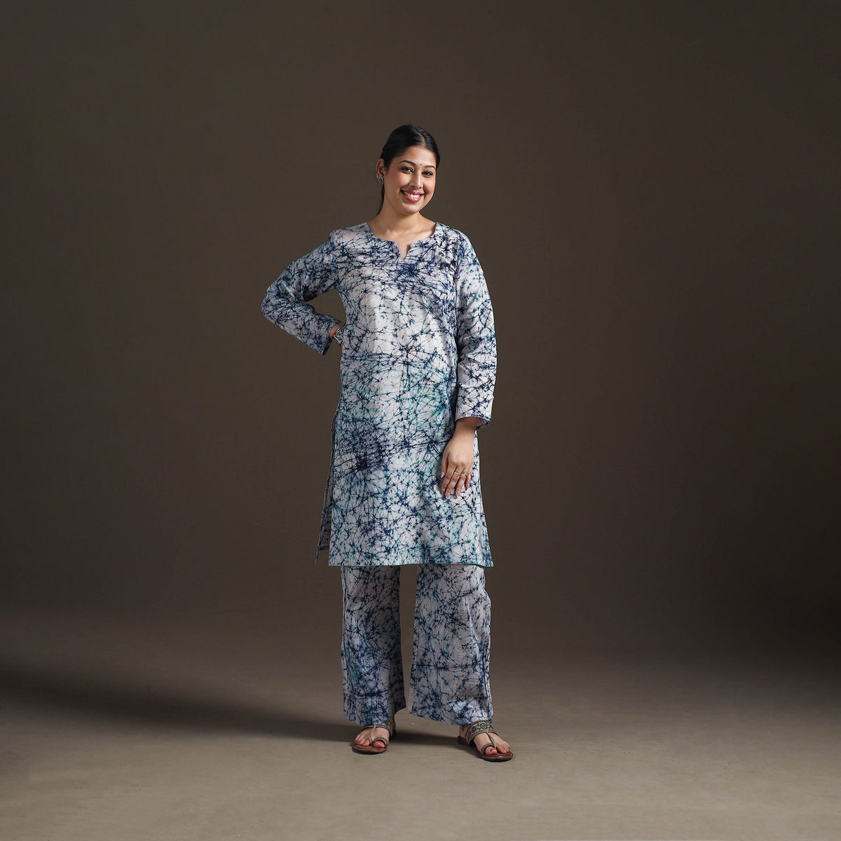 Hand Batik Print Cotton Straight Kurta with Palazzo Set for women 08