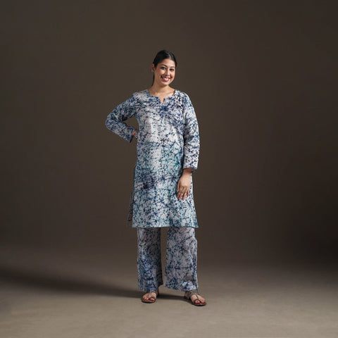 Hand Batik Print Cotton Straight Kurta with Palazzo Set for women 08