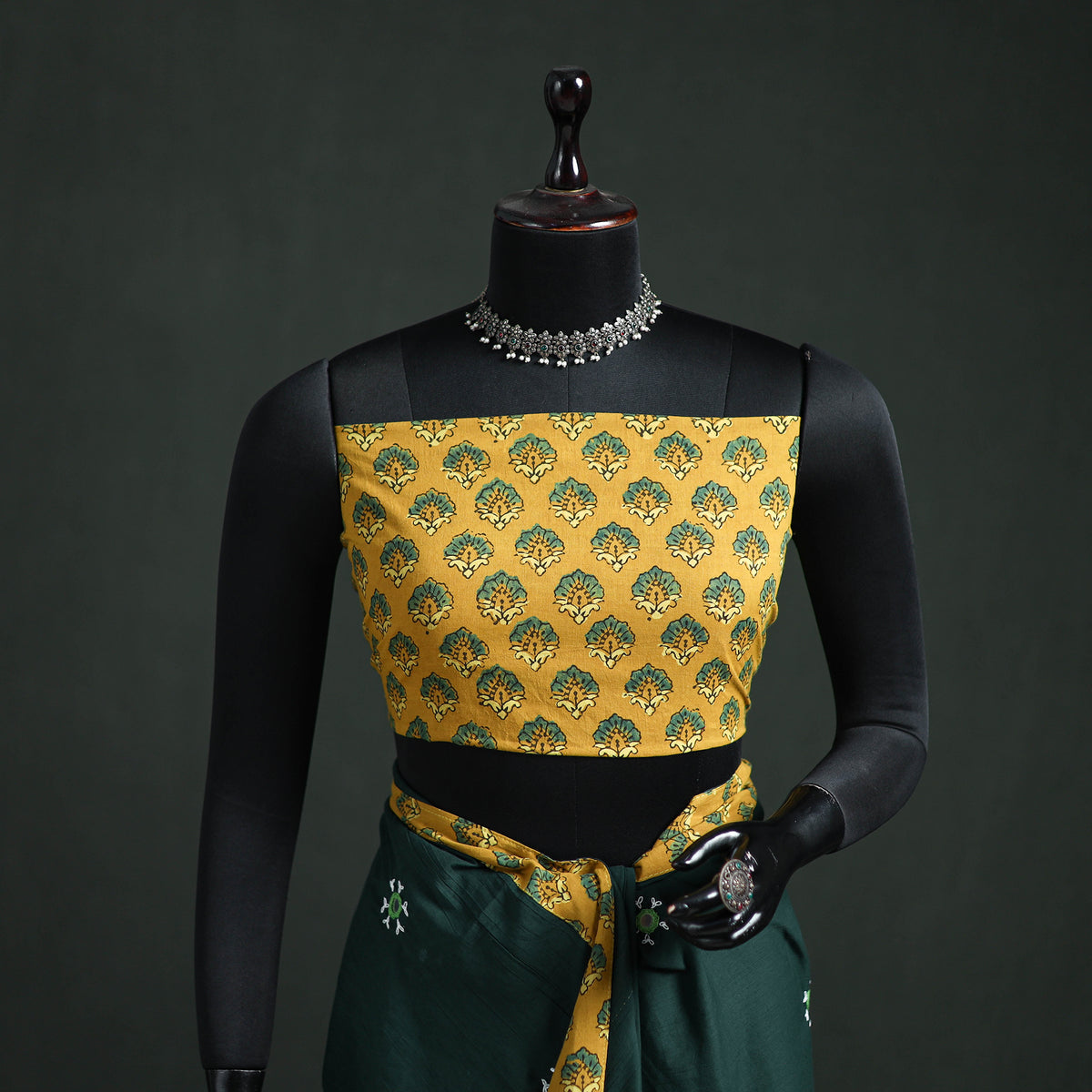 Tagai & Mirror Embroidered Ajrakh Patchwork Pure Mul Cotton Saree with Blouse Piece 03