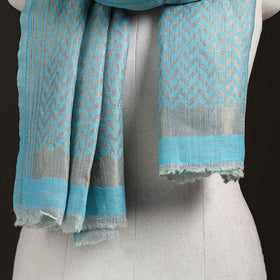 Blue - Zari Chevron Pattern Fine Wool Stole for Women 29