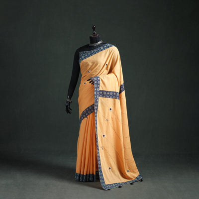 Tagai & Mirror Embroidered Ajrakh Patchwork Pure Mul Cotton Saree with Blouse Piece 04