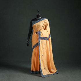 Tagai & Mirror Embroidered Ajrakh Patchwork Pure Mul Cotton Saree with Blouse Piece 04