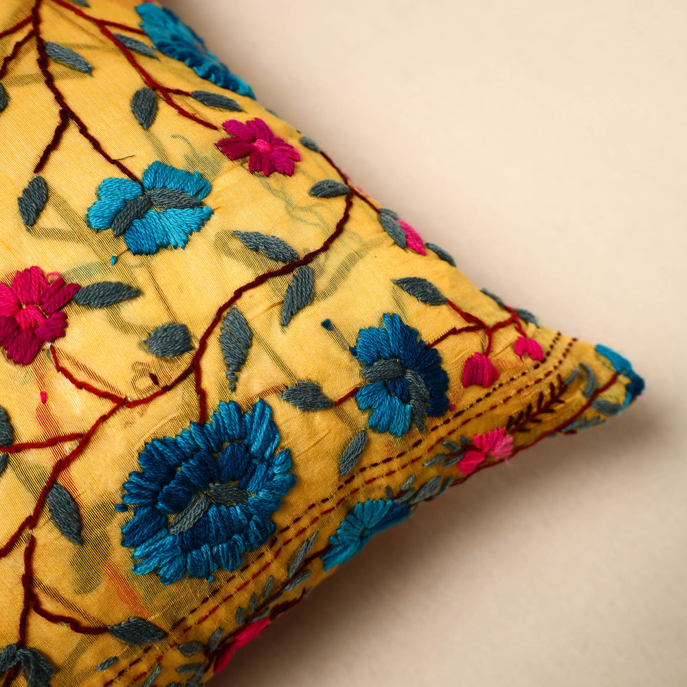 Yellow - Chinon Phulkari Embroidered Cushion Cover (16 x 16 in) 11