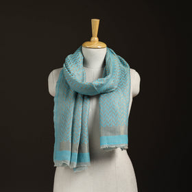 Blue - Zari Chevron Pattern Fine Wool Stole for Women 29