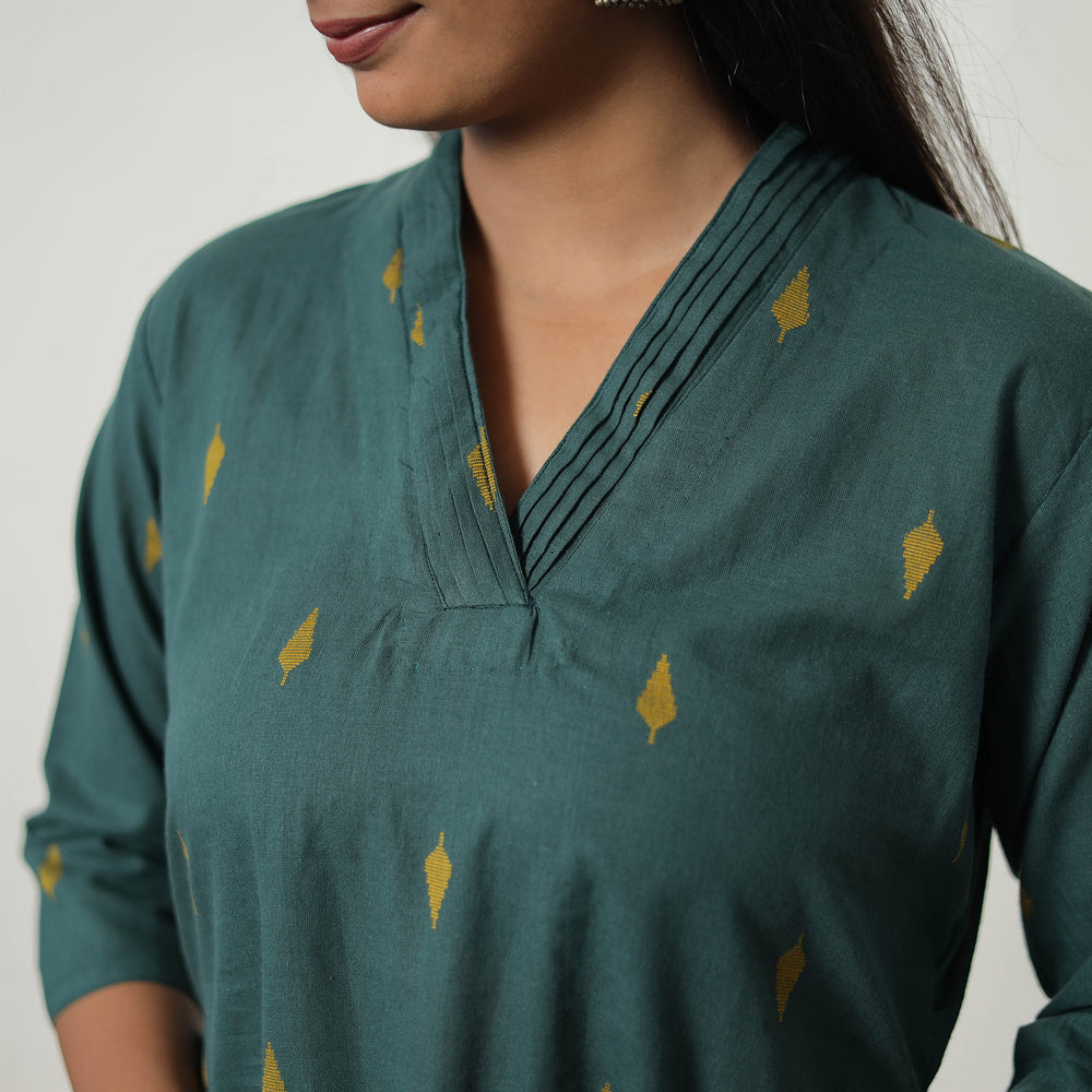 Green - Pure Cotton Straight Jacquard Kurta 06