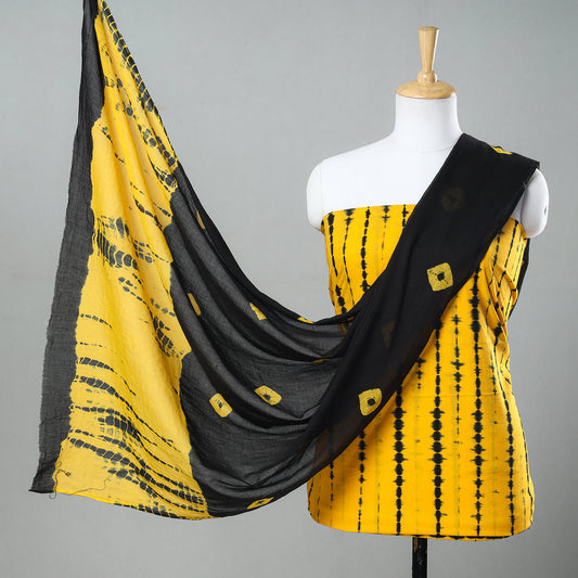 Yellow - 3pc Shibori Tie-Dye Mul Cotton Suit Material Set