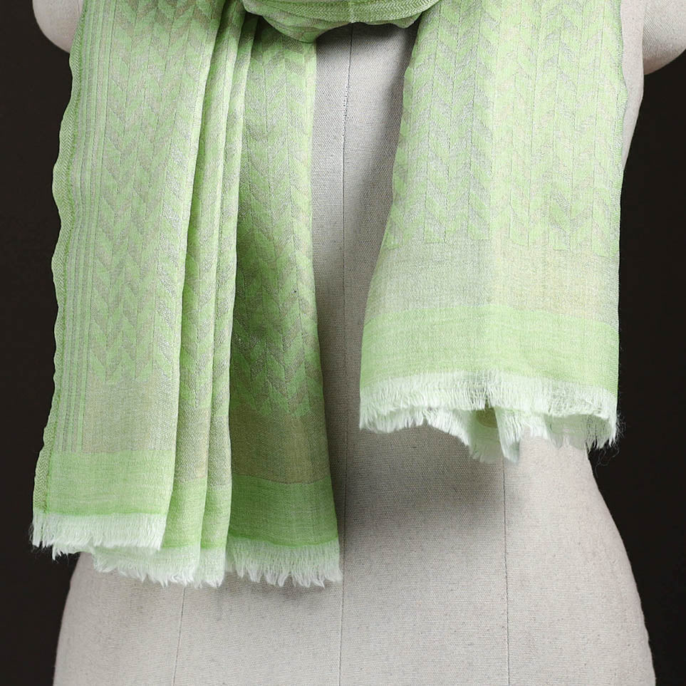 Green - Zari Chevron Pattern Fine Wool Stole for Women 30