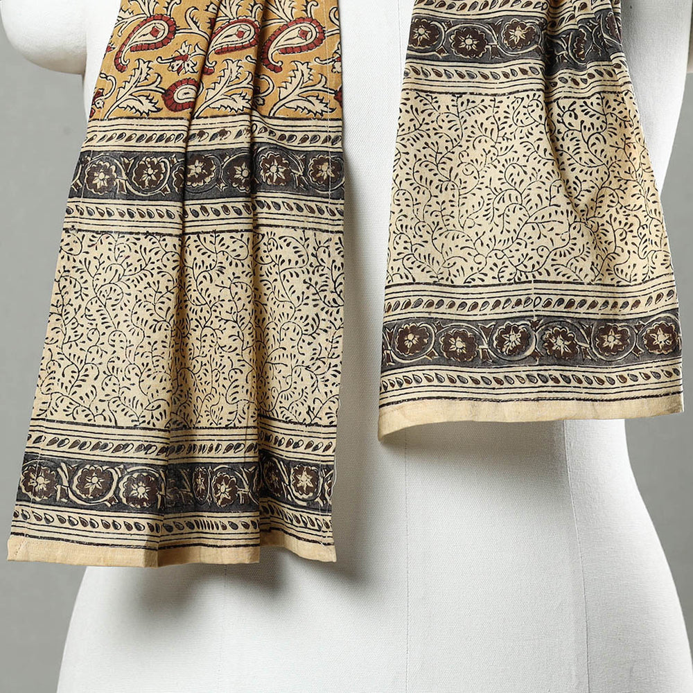 Yellow - Pedana Block Print Natural Dyed Cotton Kalamkari Stole 10