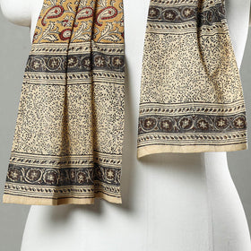 Yellow Pedana Block Print Natural Dyed Cotton Kalamkari Stole