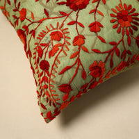 Green - Silk Cotton Phulkari Embroidered Cushion Cover 05