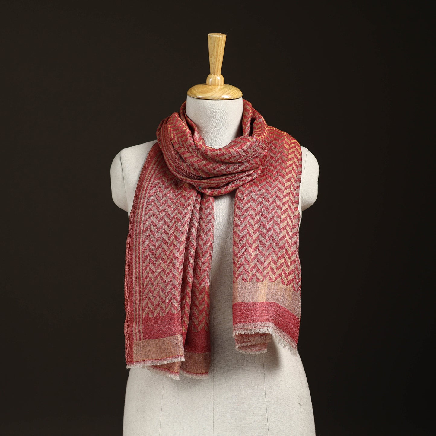 Zari Chevron Pattern Fine Wool Stole for Women 31