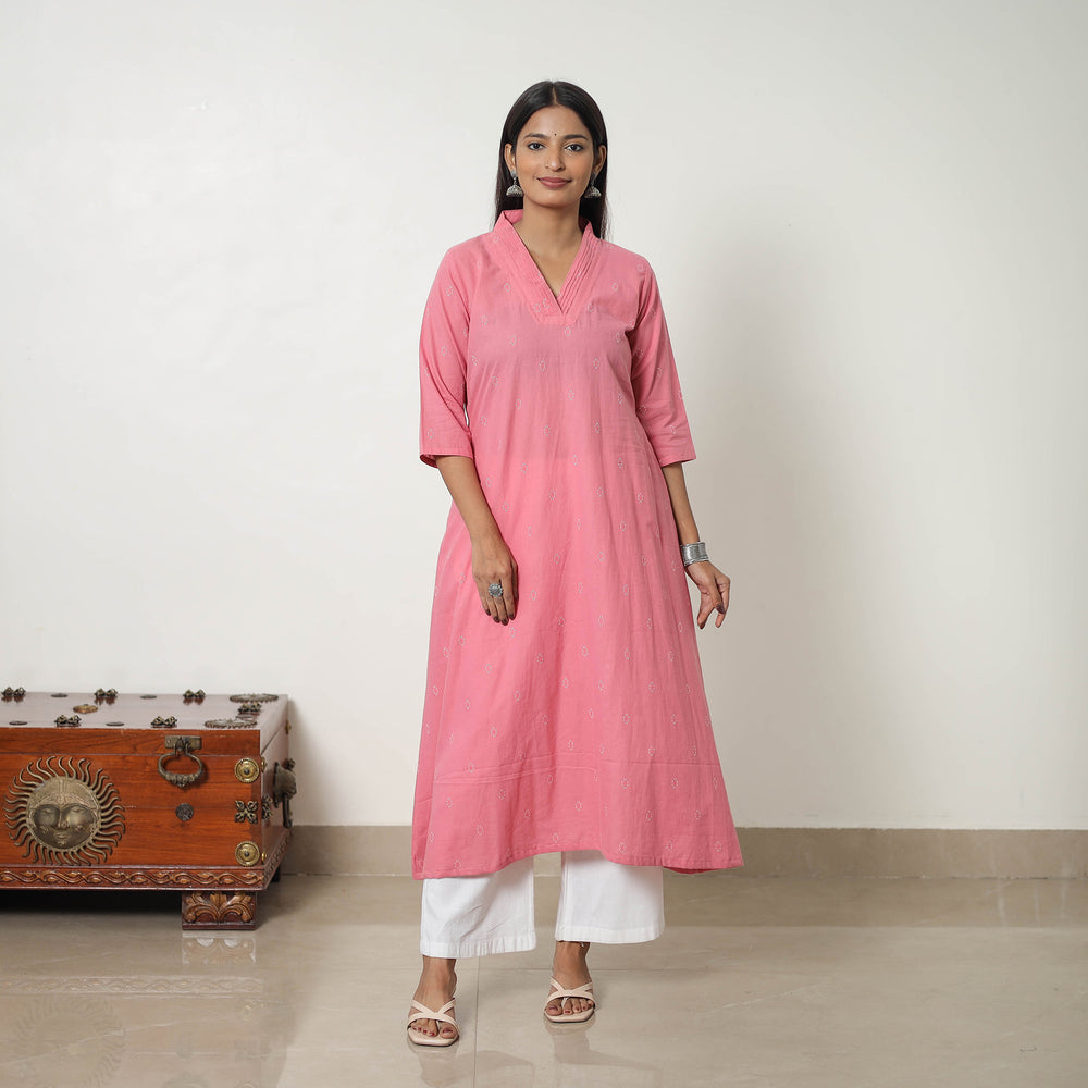 Pink - Pure Cotton Straight Jacquard Kurta 07