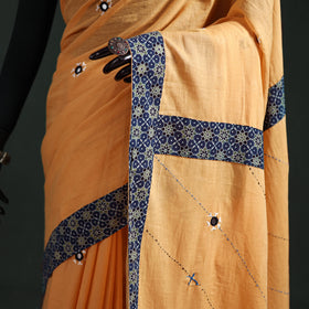 Tagai & Mirror Embroidered Ajrakh Patchwork Pure Mul Cotton Saree with Blouse Piece 04