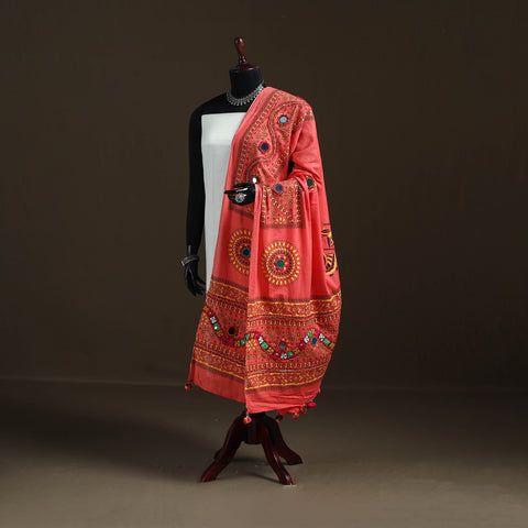 Kutch Hand Embroidered Mirror Work Printed Cotton Dupatta 09