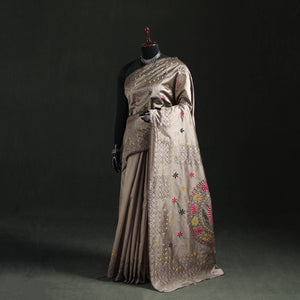Brown - Hand Embroidered Silk Saree 45