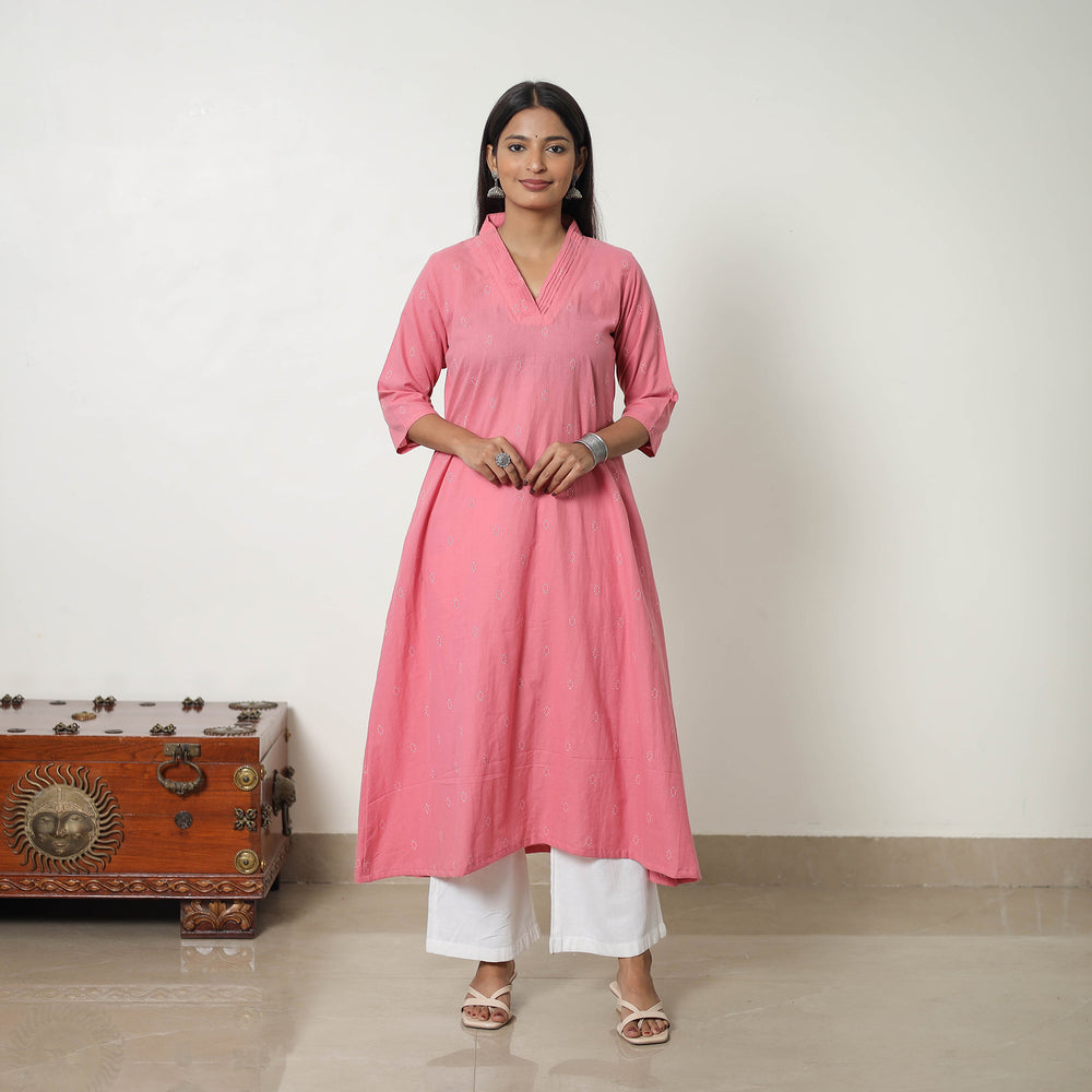 Pink - Pure Cotton Straight Jacquard Kurta 07