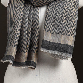 Black - Zari Chevron Pattern Fine Wool Stole for Women 32