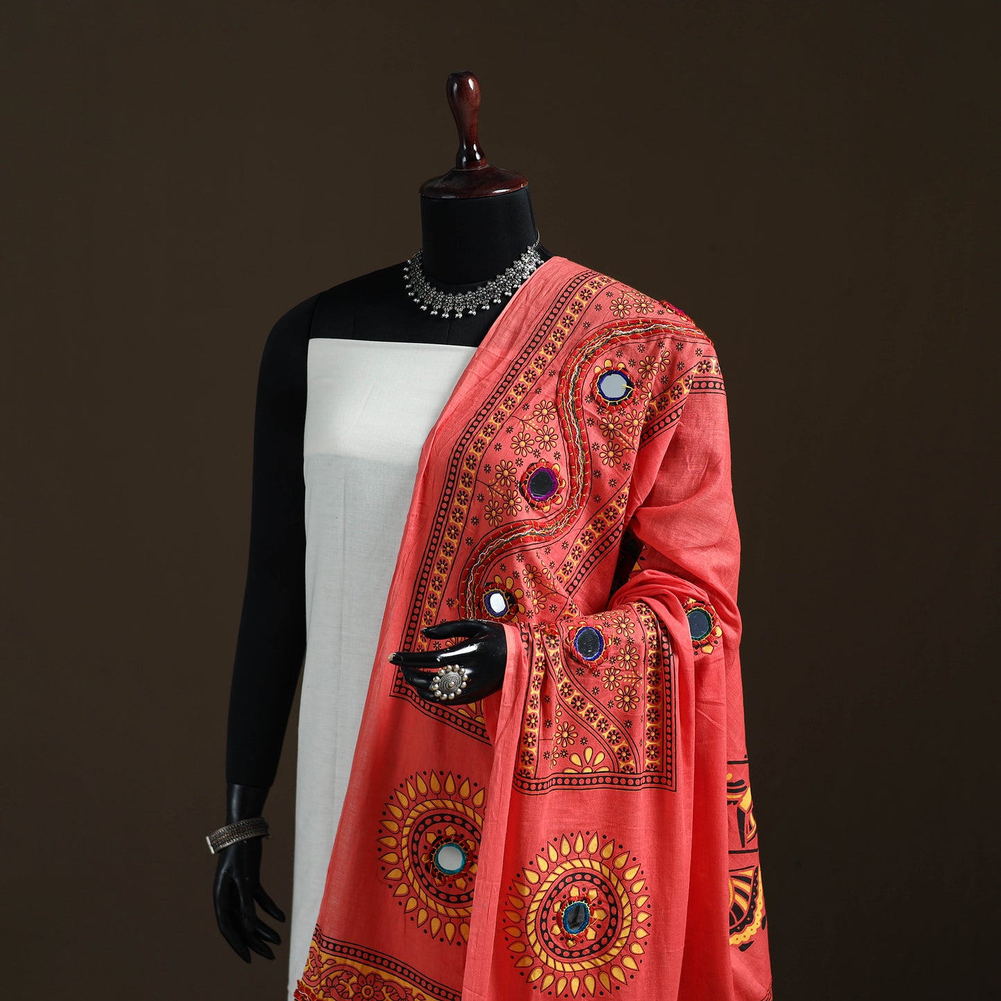 Kutch Hand Embroidered Mirror Work Printed Cotton Dupatta 09